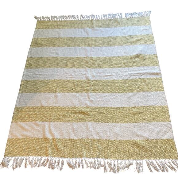 Woven Blanket/Throw with Tassels, Beautiful Mustard/Cream, 51” X 60” Home Linens - Picture 2 of 2